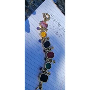 CHUNKY LARGE JOAN RIVERS MULTICOLOR INTAGLIO CABOCHON GOLD PLATED BRACELET